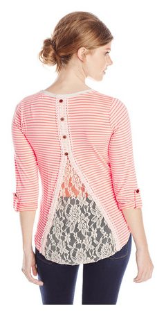 Women's Stripe V-Neck Lace Back Top - A Thrifty Mom