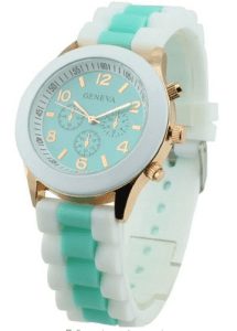 silicone jelly mint green gold watch