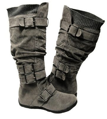 Knee High Faux Suede Flat Winter Buckle Boots