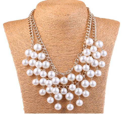 Multi-Row Fringe Pearl Bib Necklace