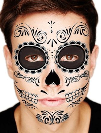 guy day of the dead candy skull temporary tattoo