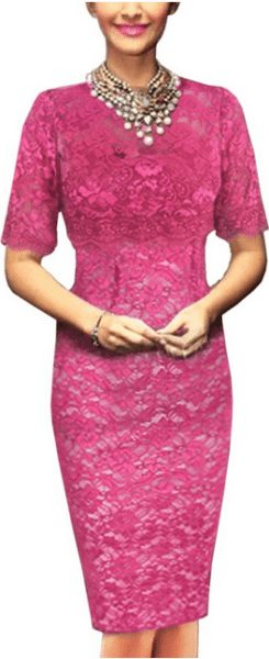 pink lace round neck dress with sleeves