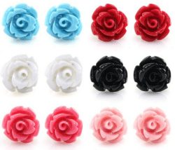 Resin Color Simulated Coral Rose Flower Earring Studs, Hypoallergenic Stainless Steel