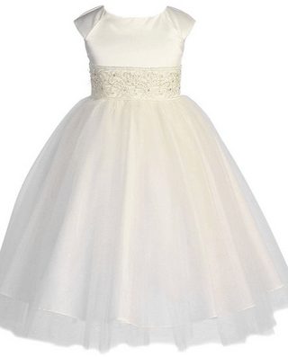 White Modest Baptism Dress, low cost dress for an LDS youth baptism, fancy white dress with sleeves kneee length