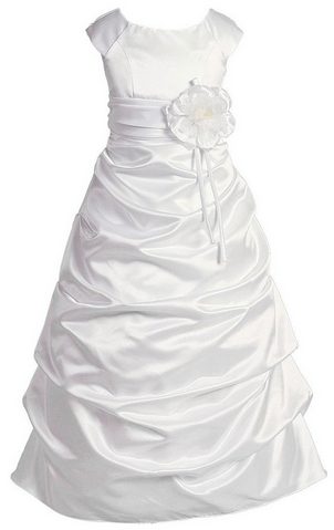 White Modest Baptism Dress, low cost dress for an LDS youth baptism, fancy white dress with sleeves kneee length, First Holy Communion