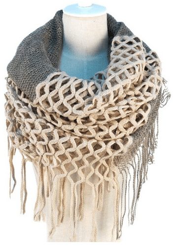 Women's Fashion Warm Knit Long Scarf Shawl with Tassels - Infinity and Straight