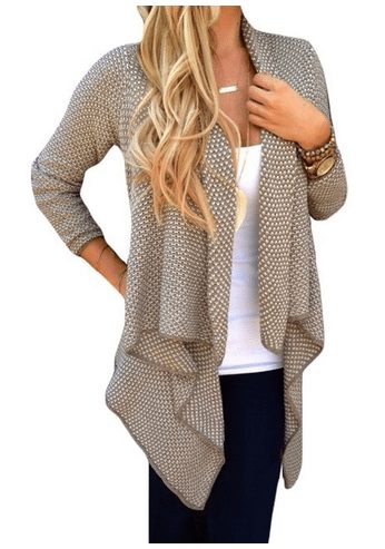 Women's Long Sleeve Draped Knitted Cardigan Open Front Sweater