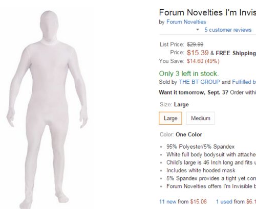 invisible man spandex jumpsuit halloween costume