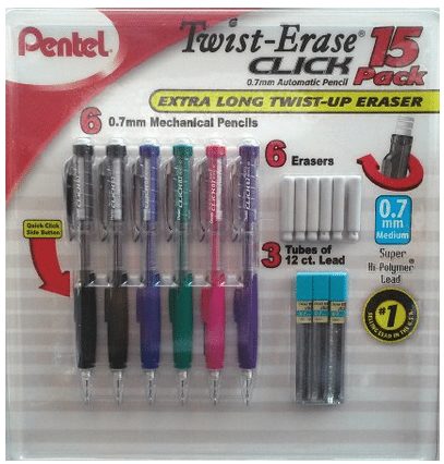 pental side click mechanical pencils, great gift idea for tweens or teens stocking stuffers