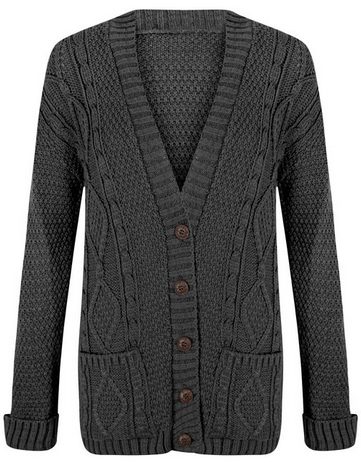 Womens Long Chunky Cable Knitted Button Grandad Long Sleeve Cardigan 8-14 