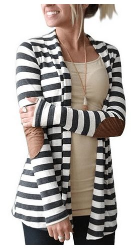 Women's Elbow Patch Long Sleeve Open Front Cardigan Sweater