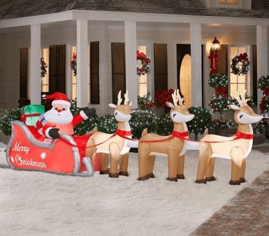 16 Ft Colossal Inflatable Lighted Santa in Sleigh with Reindeers