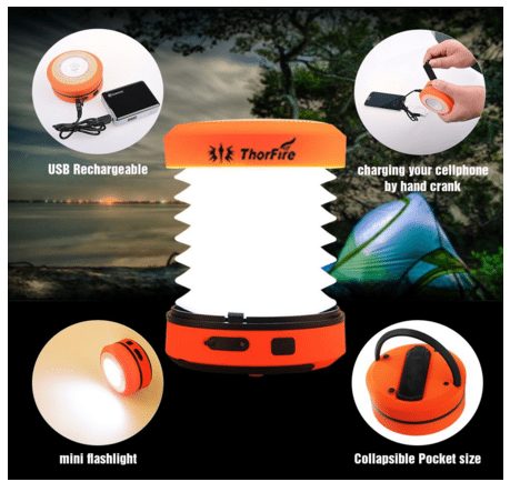 Camping or outdoors gift idea, perfect for boy scouts Collapsible Flashlight Led Lantern with a hand crank batterie