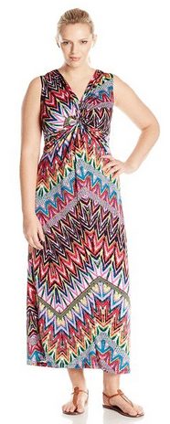 Plus-Size Sleeveless Printed Knot Front Maxi V Neck