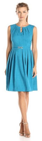 Sleeveless Pleated Skirt Fit and Flare Dress with Cutout