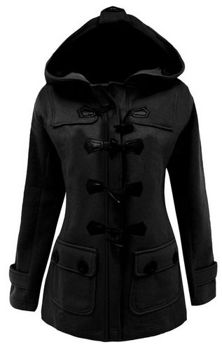 Women's Fleece Jacket Duffle Style Toggle Hoodie Pea Coat