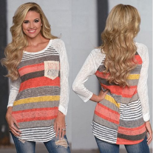 loose striped top lace sleeves