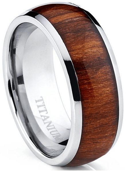 titanium ring with wood inlay wood ring