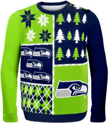 ugly Christmas sweater NFL sports teams, trees football ugly sweater gag gift