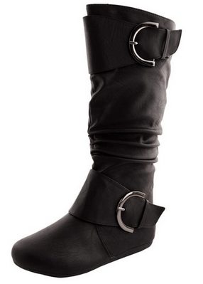 Round Toe Slouchy Boot with Buckle Accent