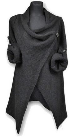 Asymmetric Hem One Button Wrap Cardigan Sweater Poncho