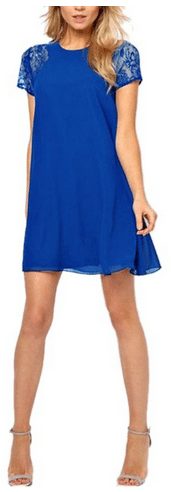 Chiffon Lace Short Sleeve One-piece Shift Dress