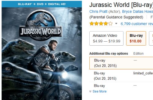 Jurassic World Blu-ray for 10 bucks
