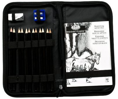 Drawing and Sketching Pencil Set In Zippered Carrying Case open
