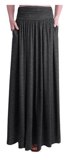High waist Shirring Maxi Skirt with Pockets