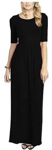 Women's 3 4 Sleeve Solid Plus Maxi Long Dress with Elastic Waistband