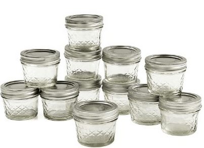 Ball Jar Crystal Jelly Jars with Lids and Bands, Quilted, 4-Ounce