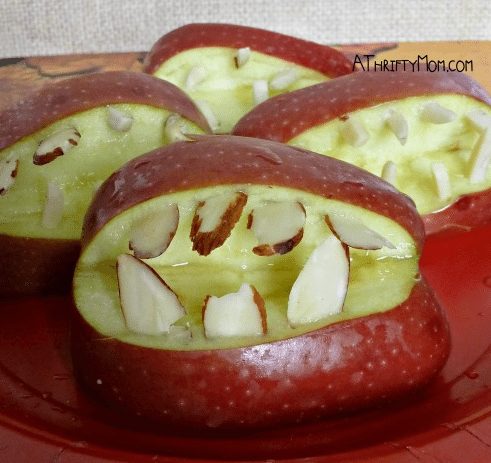 Creepy Apple Mouths, funny snacks for kids, April Fools Treats