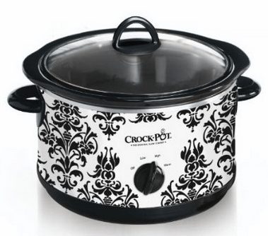 Crock Pot Slow Cooker, Black Demask Pattern