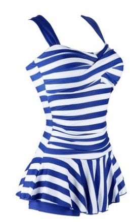 One Piece Striped Slim Swim Dress Bathing Swimwear