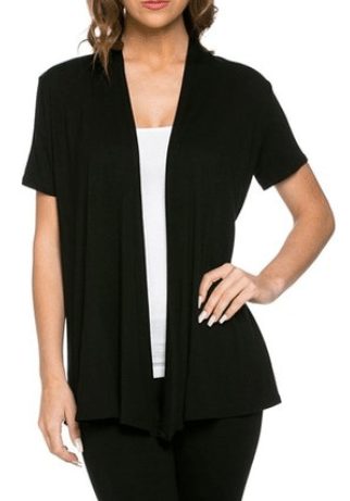 Solid Short Sleeve Open Front Cardigan