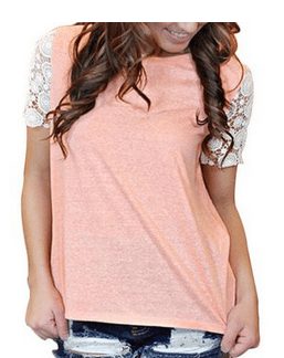 Women's Summer Short Sleeve Lace Sleeve Casual Top