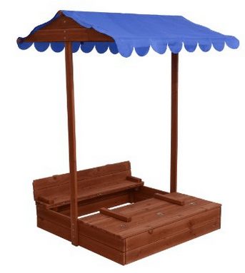 Wooden Covered Convertible Sandbox with Canopy and Bench Seats