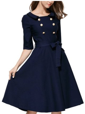 Classy Casual Belted Vintage Retro Evening Swing Dress