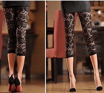 Womens Stretchy Floral Lace Capri Leggings Tights