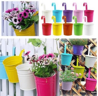 5 Colors Metal Iron Flower Pot Hanging Balcony Garden Plant Planter