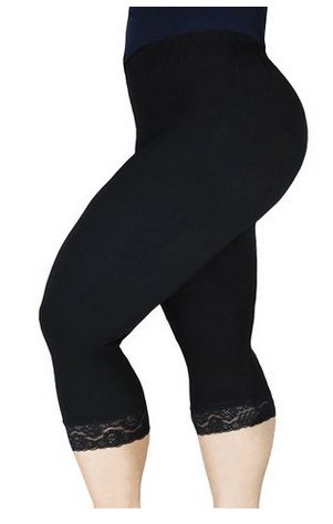 Women's Modal Plus Size Lightweight Super Soft Capri Leggings with Hem Lace Trim