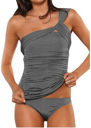 Women's One Shoulder Ruched Vintage Tankini Set Swimsuit