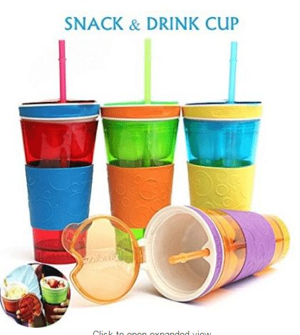 snackeez cup, a cup with a snack holder build right in brilliant lowest price of the season