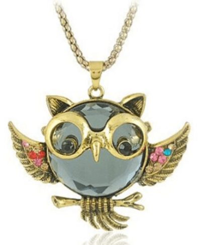 Beautiful Crystal Vintage Owl Pendant Necklace