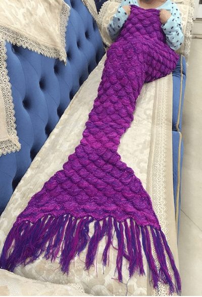 Knitted Fabric Mermaid Blanket and Mermaid tail Blanket crochet with Scales Pattern