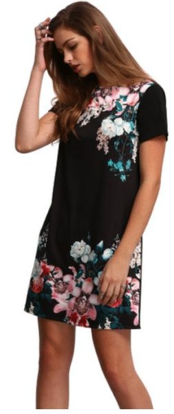 Women's Floral Print Short Sleeve Casual Top Shirt Dress