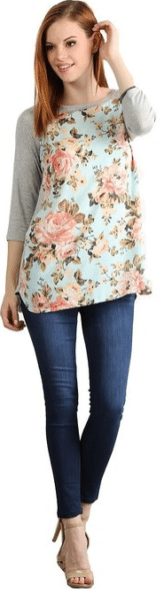 womens-vintage-floral-three-quarter-sleeve-tunic-top