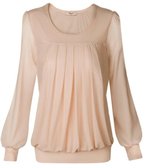 womens-long-sleeve-scoop-neck-pleated-front-fitted-blouse