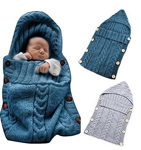 Newborn Baby Swaddle Blanket Wrap Thick Baby Kids Toddler Knit Soft Warm Fleece Lined Blanket Swaddle Sleeping Bag Sleep Sack Stroller Unisex Wrap for 0-12 Month White