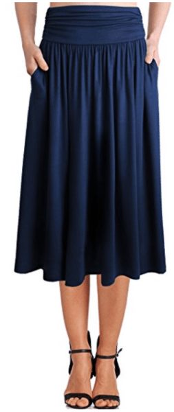 womens-rayon-spandex-high-waist-shirring-flared-skirt-with-pockets